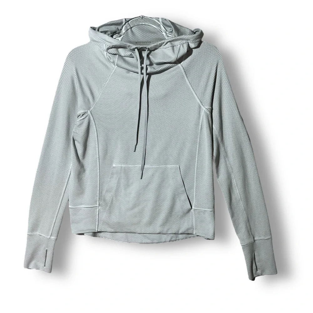 Athleta Hooded Pullover Sz XS Relaxed Fit Striped Active Athleisure Gray - Picture 1 of 13
